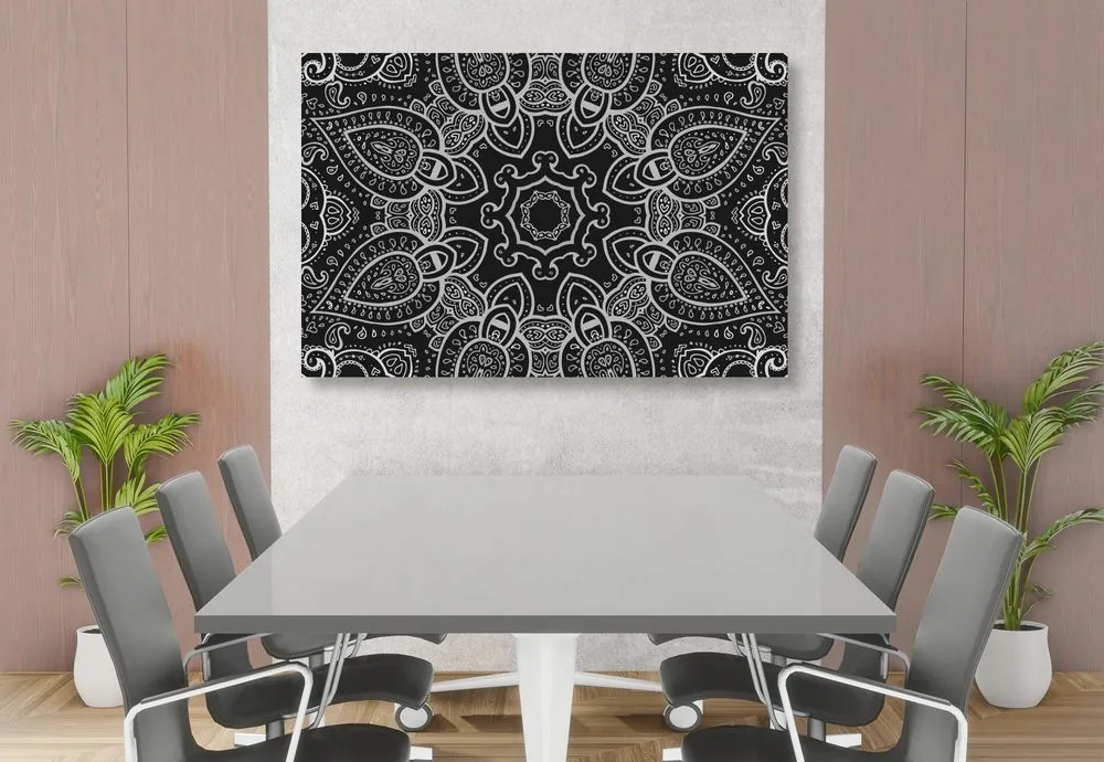 Εικόνα Mandala με ινδικό μοτίβο σε μαύρο & άσπρο - 90x60