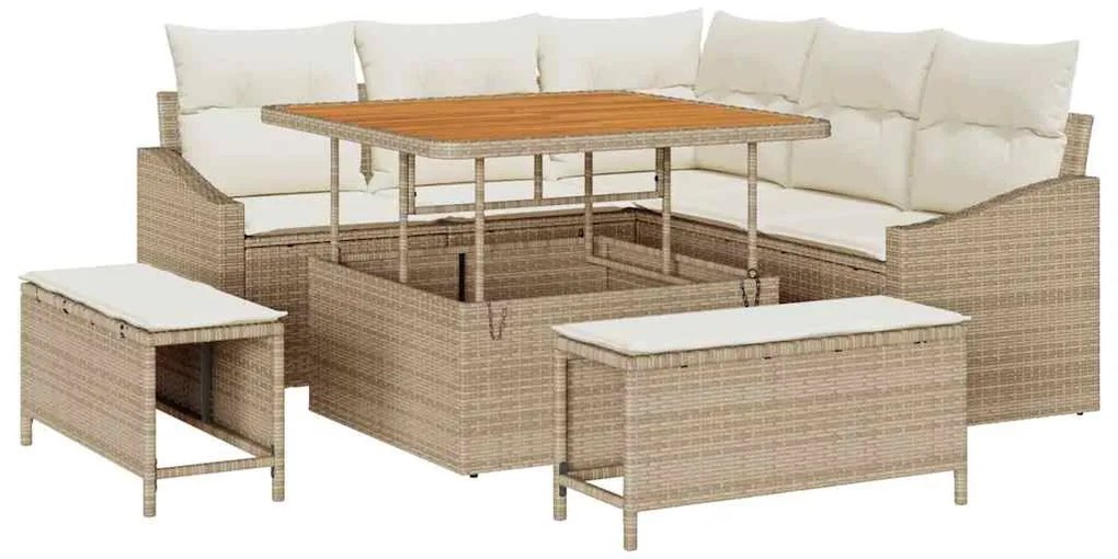 vidaXL Σετ Καναπέ Κήπου με μαξιλάρι 8 pcs Μπεζ Πολυ ράταν