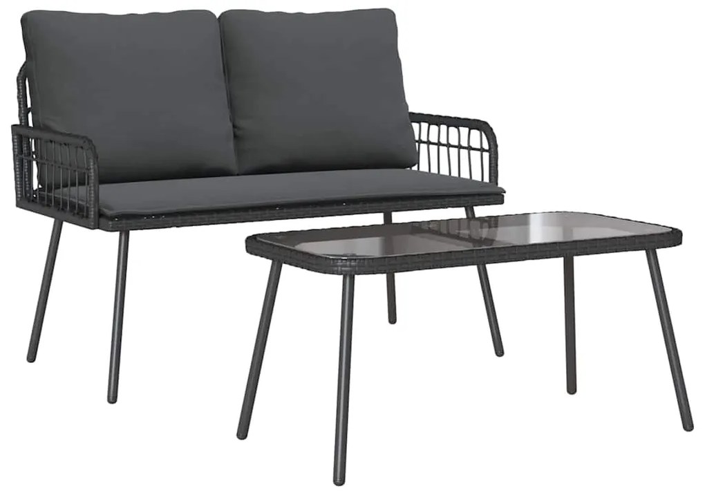 vidaXL Σέτ φαγητού για κήπο με μαξιλάρι 2 pcs Μαύρο συνθετικό ρατάν