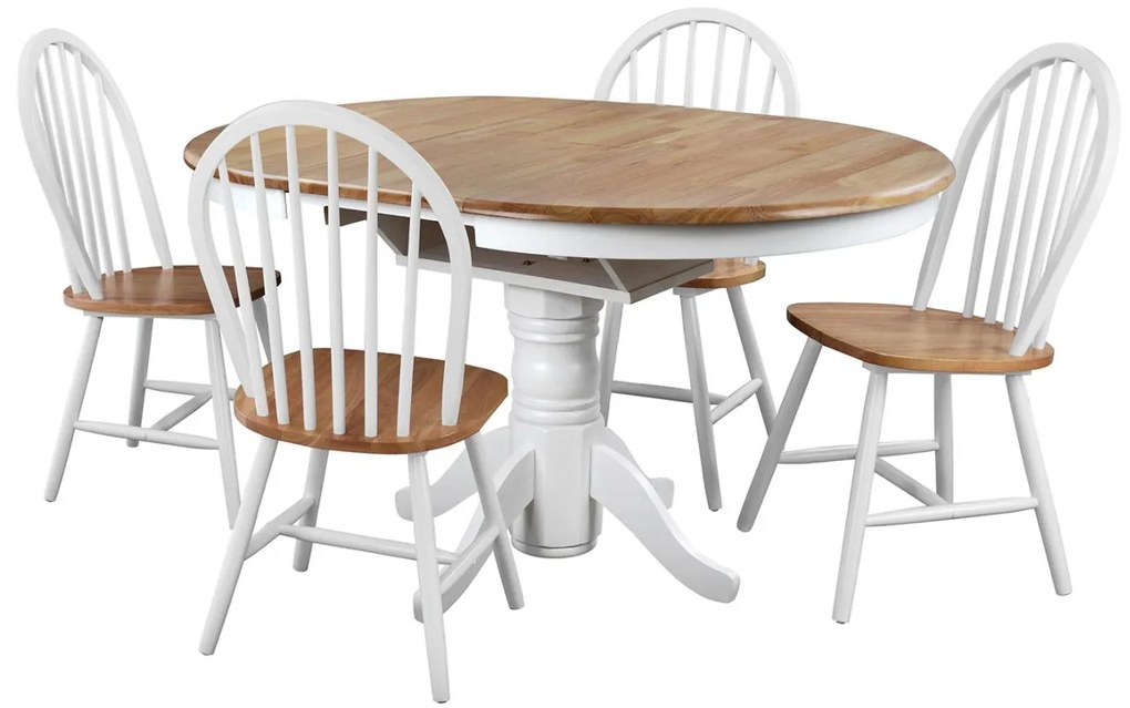 Σετ τραπεζαρίας C8057 5τμχ με Στρόγγυλο Τραπέζι & 4 Καρέκλες Λευκό - Δρύς