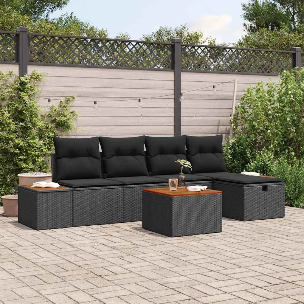 vidaXL Σετ Καναπέ Κήπου 6 pcs Μαύρο 55 x 62 x 69 εκ Πολυ ράταν