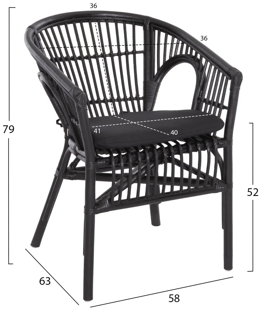 ΠΟΛΥΘΡΟΝΑ DAMPAR HM9929.03 RATTAN &amp;amp; ΜΑΞΙΛΑΡΙ ΣΕ ΜΑΥΡΟ 58x63x79Υεκ. - HM9929.03