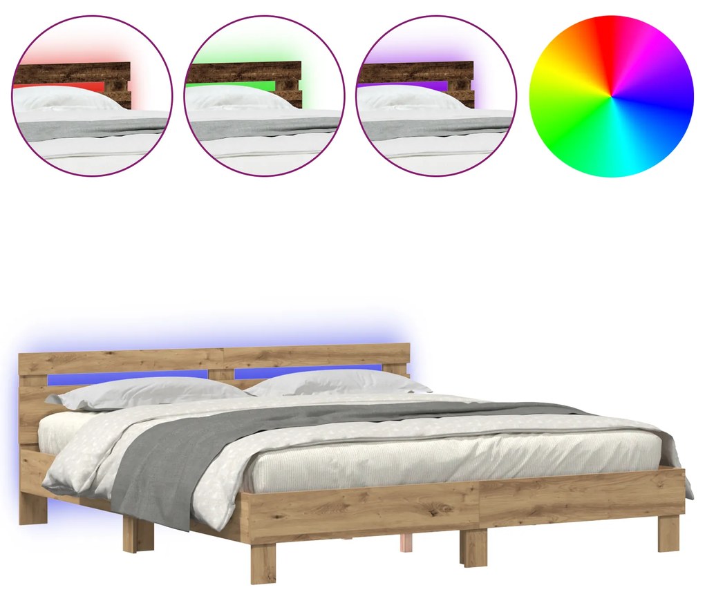 vidaXL Σκελετός Κρεβατιού artisan δρυς 200 x 200 cm Επεξεργασμένο ξύλο