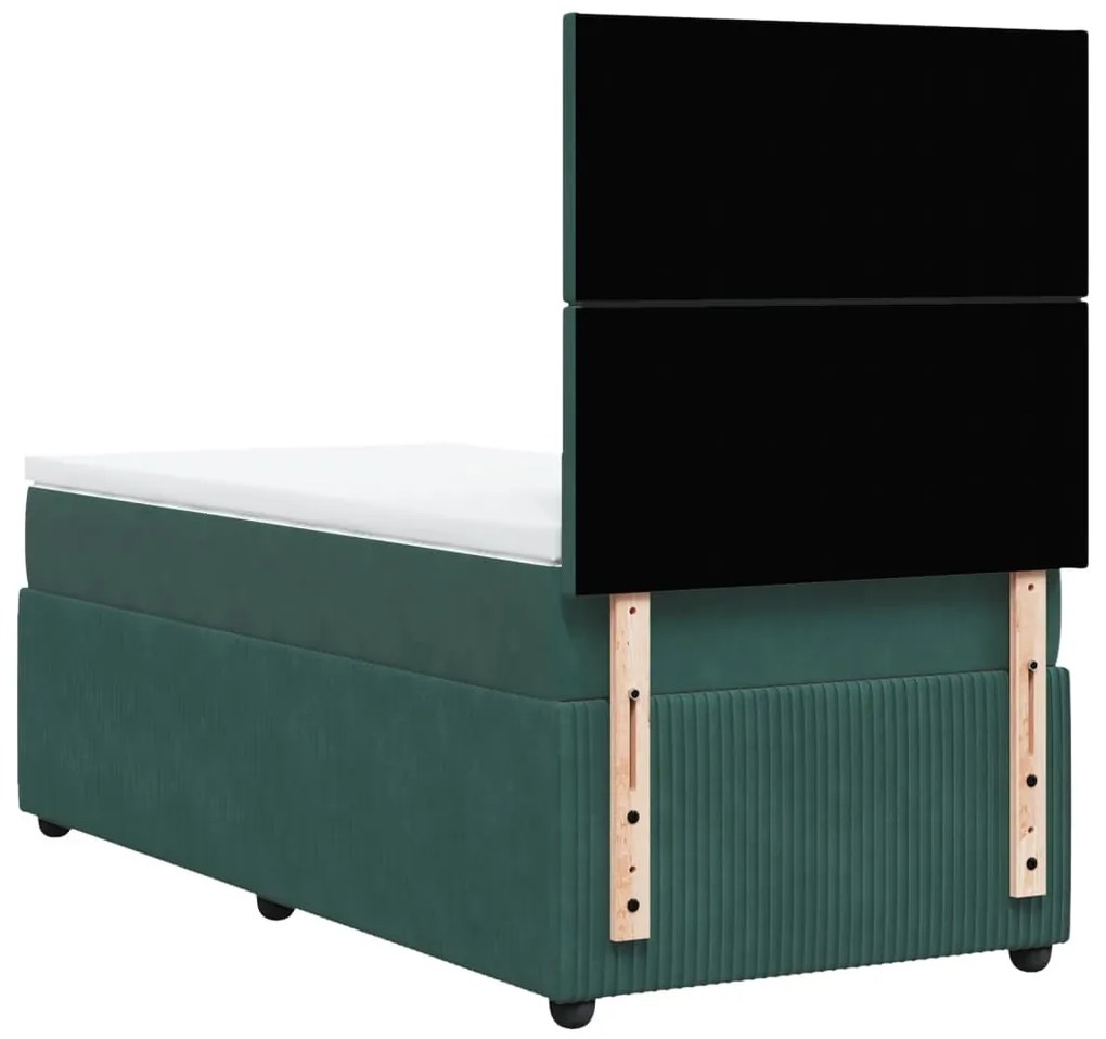 vidaXL Κρεβάτι Boxspring με Στρώμα Σκούρο Πράσινο 80x200 εκ. Βελούδινο