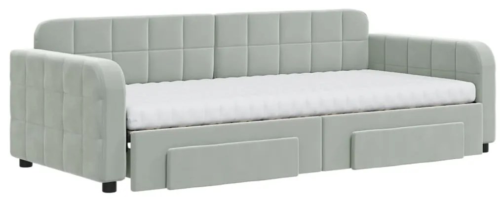 vidaXL Καναπές Κρεβάτι Συρόμενος Αν. Γκρι 90x200 εκ Βελούδο & Συρτάρια