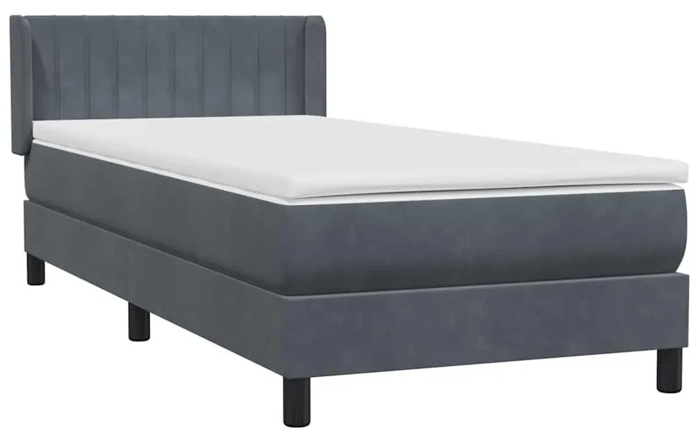 Κρεβάτι Boxspring με Στρώμα Σκούρο Γκρι 80x220 εκ. Βελούδινο - Γκρι