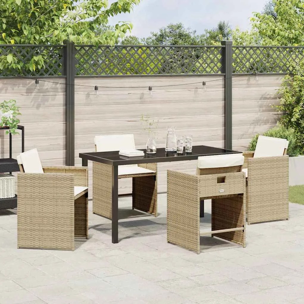 vidaXL Σέτ φαγητού για κήπο με μαξιλάρι 5 pcs Μπεζ Πολυ ράταν