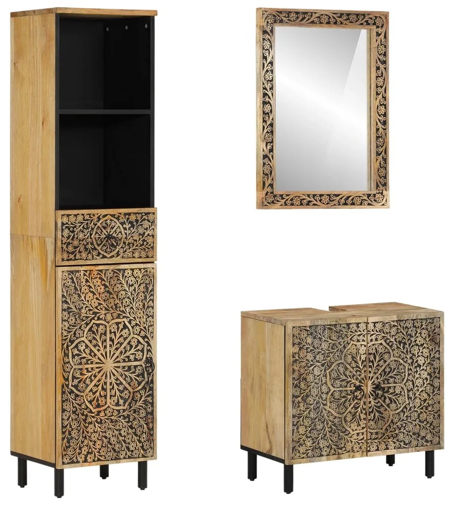 vidaXL Έπιπλα Μπάνιου Σετ 3 Τεμαχίων από Μασίφ Ξύλο Μάνγκο