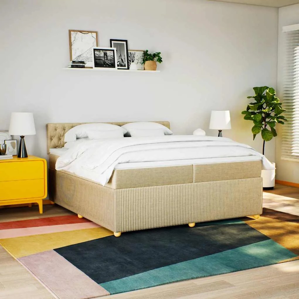 vidaXL Κρεβάτι Boxspring με Στρώμα Κρεμ 200x200 εκ. Υφασμάτινο