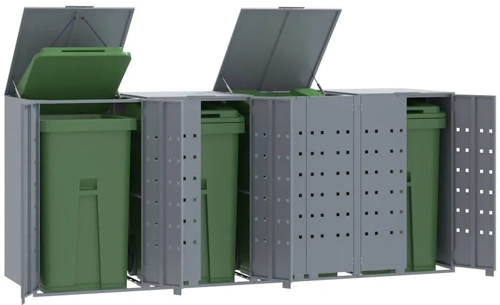 vidaXL Πλαίσιο Κάδων Απορριμμάτων 4 Κάδοι Γκρι 276x79x117 εκ. Ατσάλι