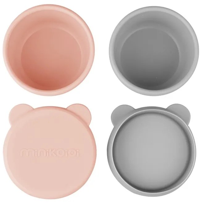 Μπoλ Σιλικόνης με καπάκι 2τμχ MinikOiOi Mini Bites Pink/Grey