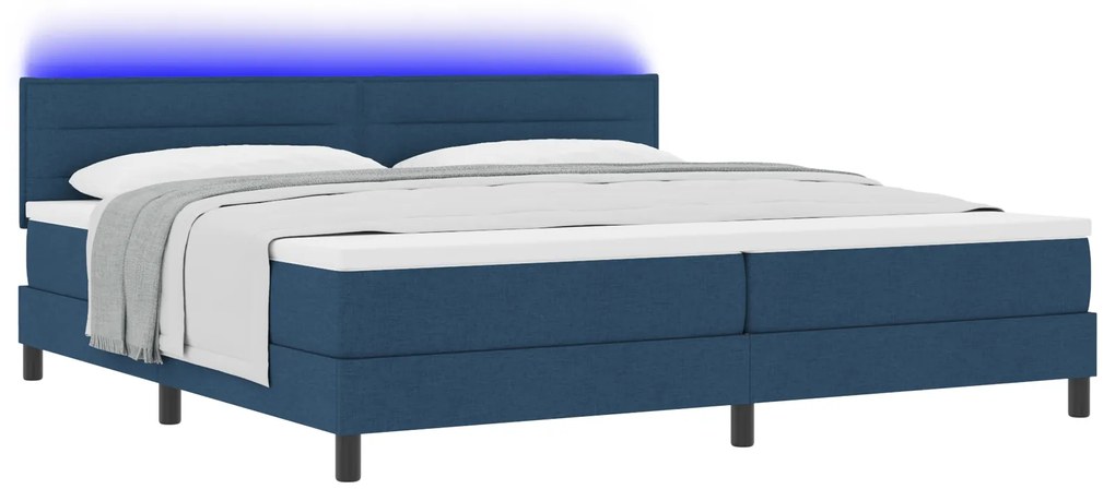 vidaXL Κρεβάτι Box Spring με Στρώμα & LED Μπλε 200x200 εκ Υφασμα