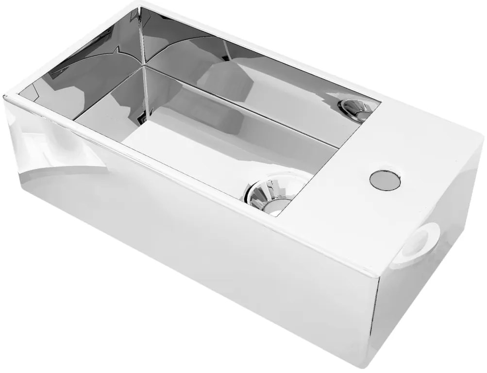 vidaXL Νιπτήρας με Οπή Υπερχείλισης Ασημί 49x25x15 εκ. Κεραμικός