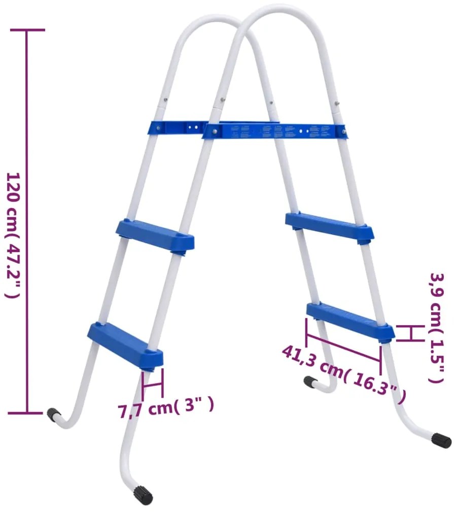 vidaXL Σκάλα Πισίνας Μπλε και Λευκό 84 εκ. Ατσάλινη