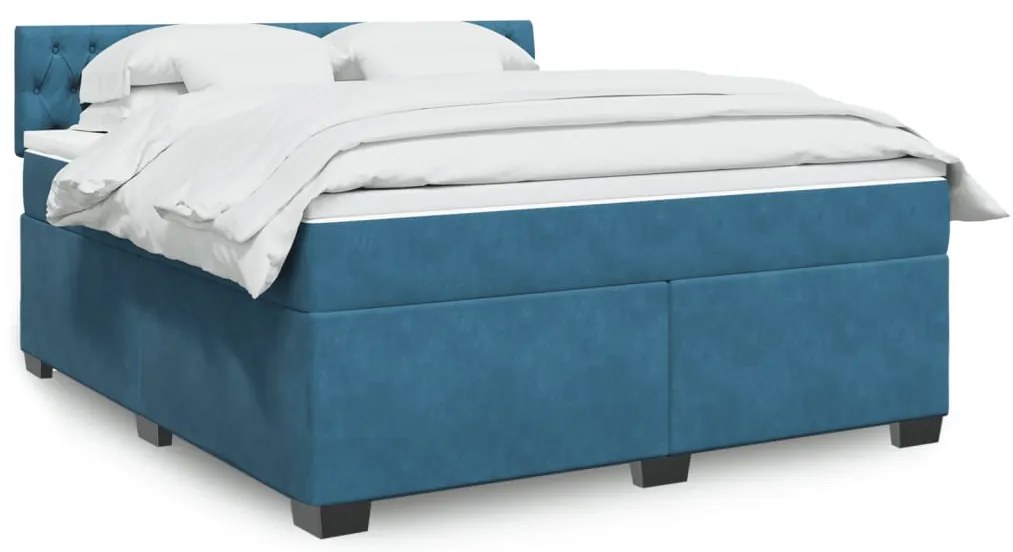 vidaXL Κρεβάτι Boxspring με Στρώμα Μπλε 180x200 εκ. Βελούδινο