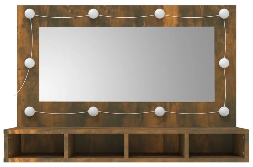 Έπιπλο Καθρέπτη με LED Καπνιστή Δρυς 90x31,5x62 εκ. - Καφέ