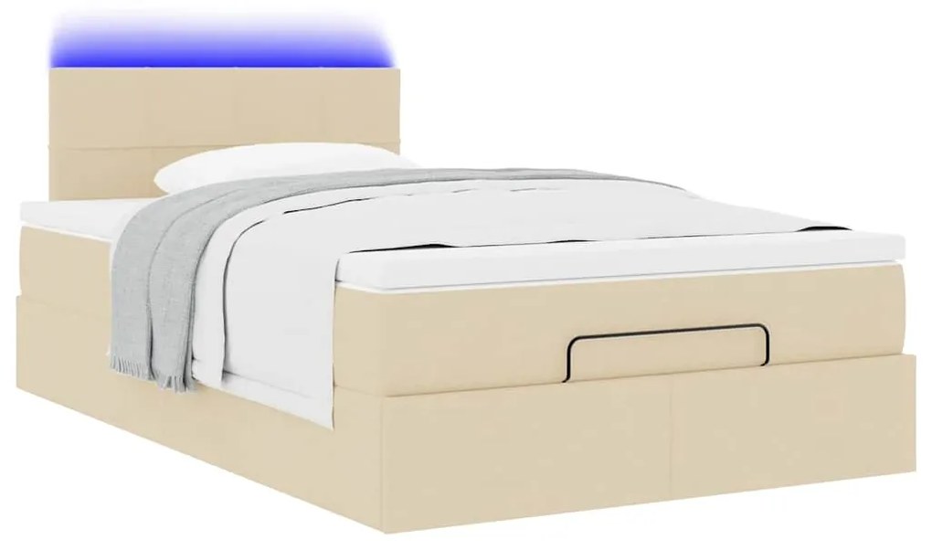 vidaXL Οθωμανικό κρεβάτι με στρώμα & LEDs Cream 120x200cm ύφασμα