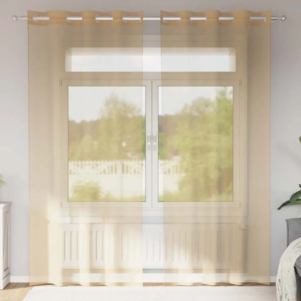 vidaXL Voile κουρτίνες με ροδέλες 2 τεμάχια Χρώμα Άμμου