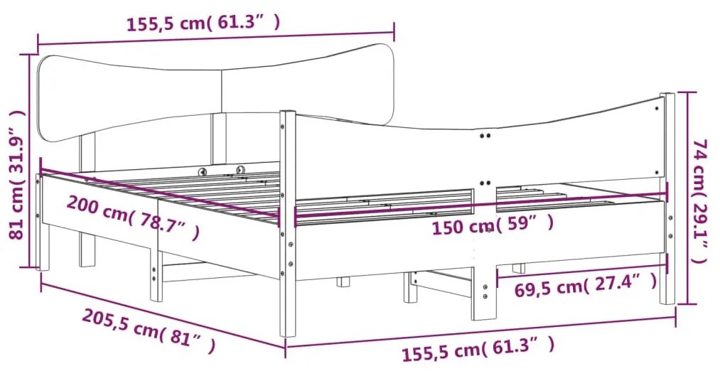 Σκελετός Κρεβατιού Χωρίς Στρώμα 150x200 εκ Μασίφ Ξύλο Πεύκου - Καφέ