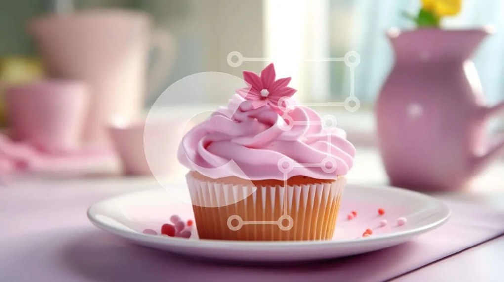 Intra Συλλεκτικό Ξύλινο Παζλ Plywood  4mm - Ροζ Cupcake σε λευκό πιάτο με λουλούδια Σε Ξύλινο Κουτί - Διαστάσεις: 10x10 cm – 25 κομμάτια