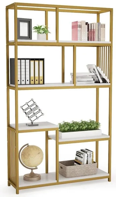 Βιβλιοθήκη - Ραφιέρα Denver χρυσό μεταλλικό σκελετό - όψη λευκό μάρμαρο 100x30x180 εκ. 100x30x160 εκ.