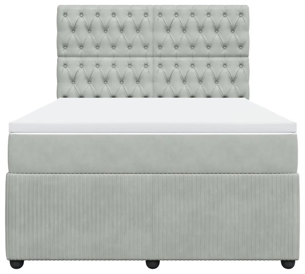 vidaXL Κρεβάτι Boxspring με Στρώμα Ανοιχτό Γκρι 160x200 εκ. Βελούδινο