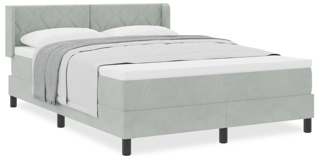 vidaXL Κρεβάτι Box Spring με Στρώμα Ανοιχτό Γκρί 140x200 εκ Βελούδο