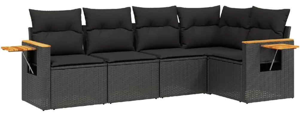 vidaXL Σετ Καναπέ Κήπου 5 Τεμαχίων Μαύρο Συνθετικό Ρατάν με Μαξιλάρια