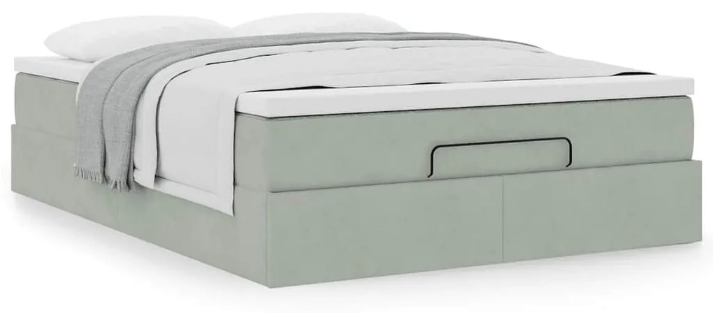 Οθωμανικό κρεβάτι με στρώμα ανοιχτό γκρι 140x200cm Βελούδο