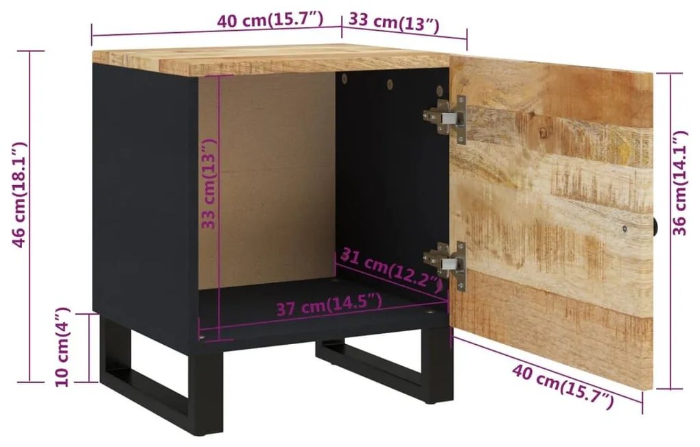 Κομοδίνο 40 x 33 x 46 εκ. από Μασίφ Ξύλο Μάνγκο - Μαύρο