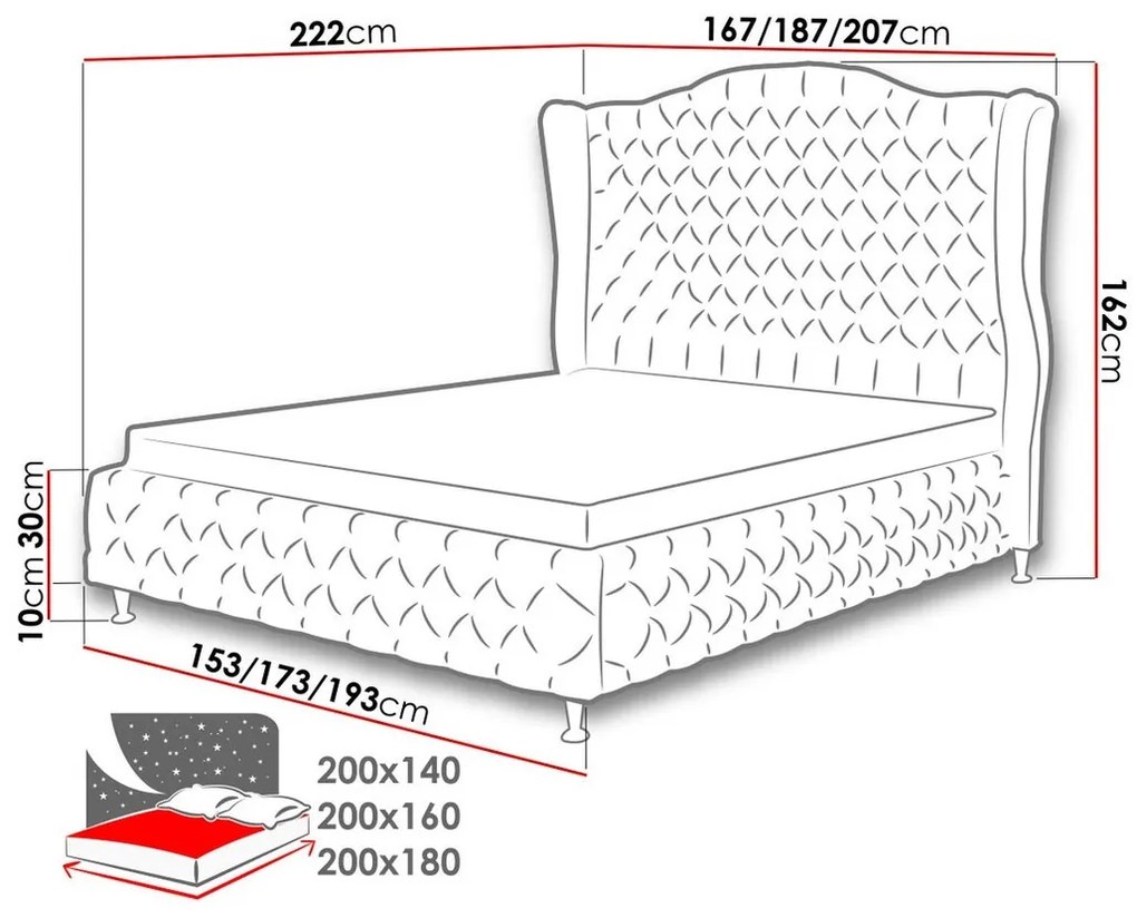 Κρεβάτι Florence 102, Διπλό, Κόκκινο, 140x200, Ταπισερί, 167x222x162cm, 96 kg | Epipla1.gr