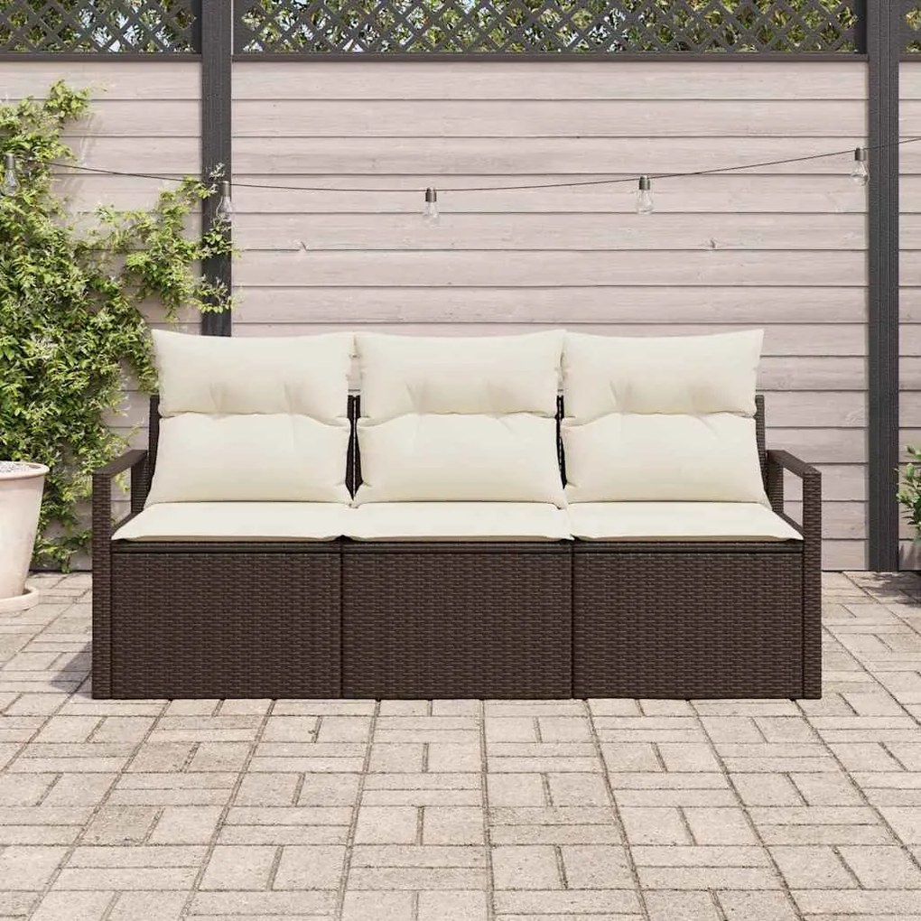 vidaXL Σετ Καναπέ Κήπου 3 pcs Καφέ, Κρέμα Πολυ rattan, βαμμένο ατσάλι