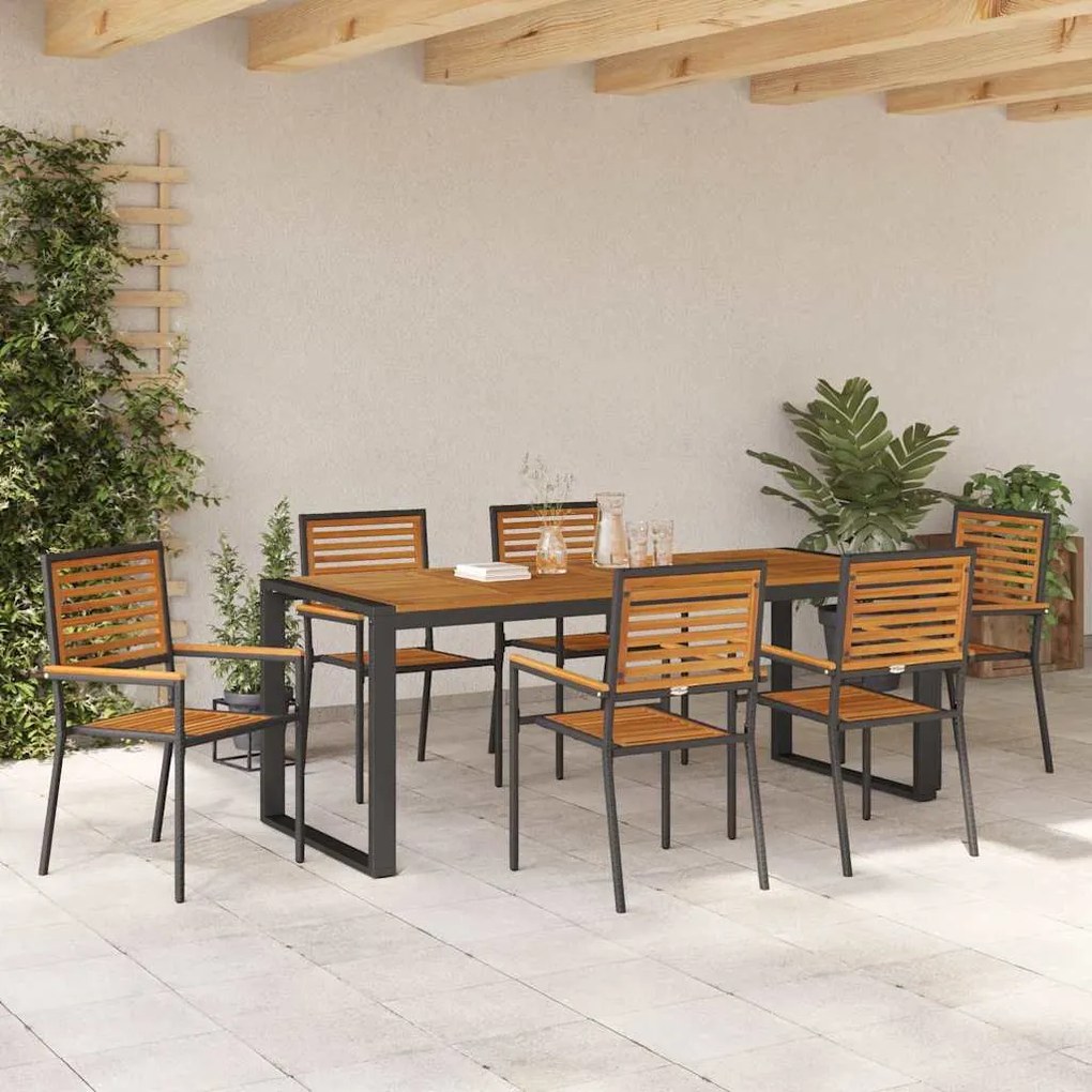 vidaXL Σέτ φαγητού για κήπο 7 pcs Μαύρο 200 x 80 x 75 cm