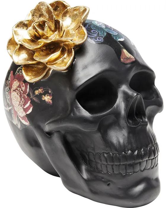 Διακοσμητικό Νεκροκεφαλή Με Λουλούδι Γκρι-Χρυσό 22 εκ. (PL) 24x17x22εκ - Μαύρο