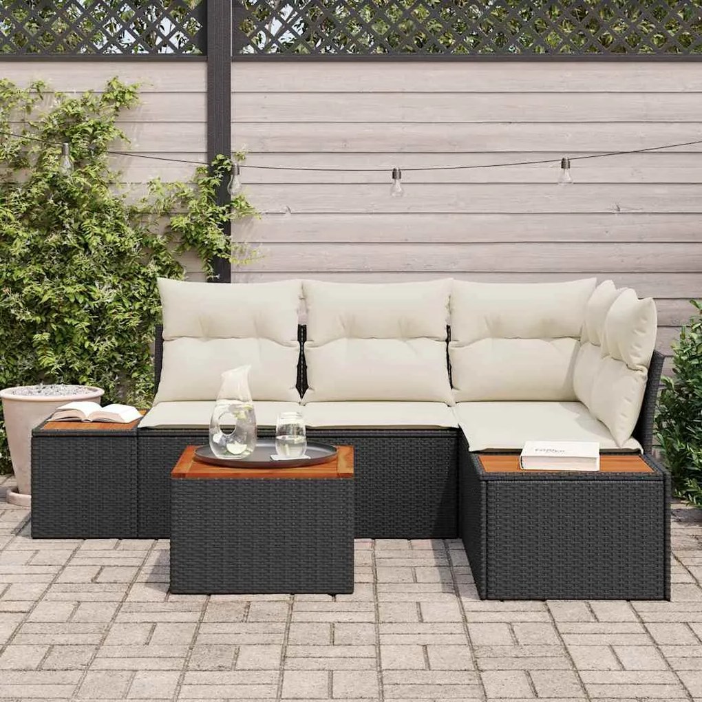 vidaXL Σετ Καναπέ Κήπου με μαξιλάρι 5 pcs Μαύρο Πολυ ράταν
