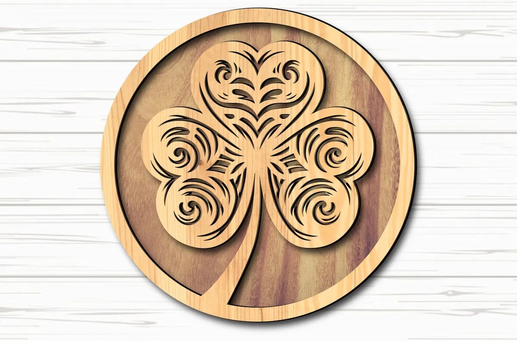 Σετ των 2 Intra απο ξύλο plywood 3mm-4mm πάχος –  κοπής με λέιζερ Clover St Patrick's Day Δίασταση  20x20 cm INTRAFABR-117805400