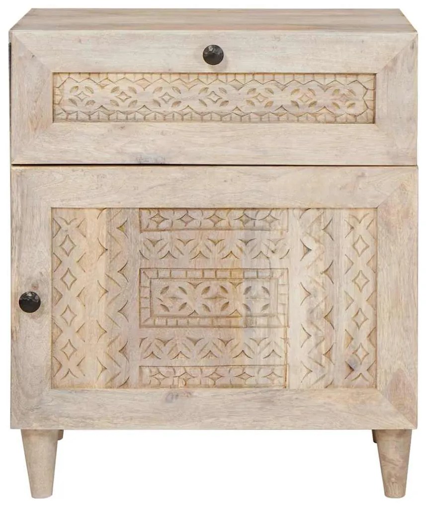 vidaXL Κομοδίνο με συρτάρι Μπεζ 50 x 33 x 60 εκ Μασίφ ξύλο μάνγκο