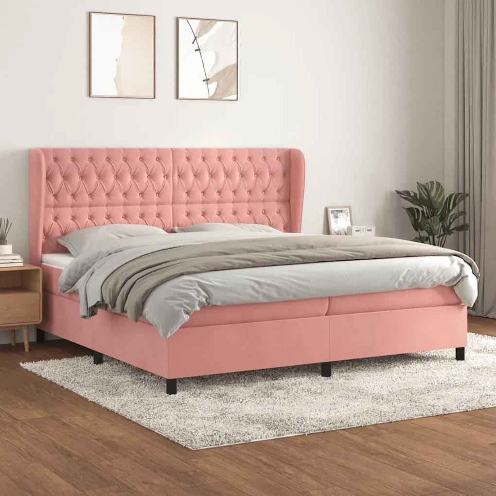 3129416 vidaXL Κρεβάτι Boxspring με Στρώμα Ροζ 200x200 εκ. Βελούδινο Ροζ, 1 Τεμάχιο