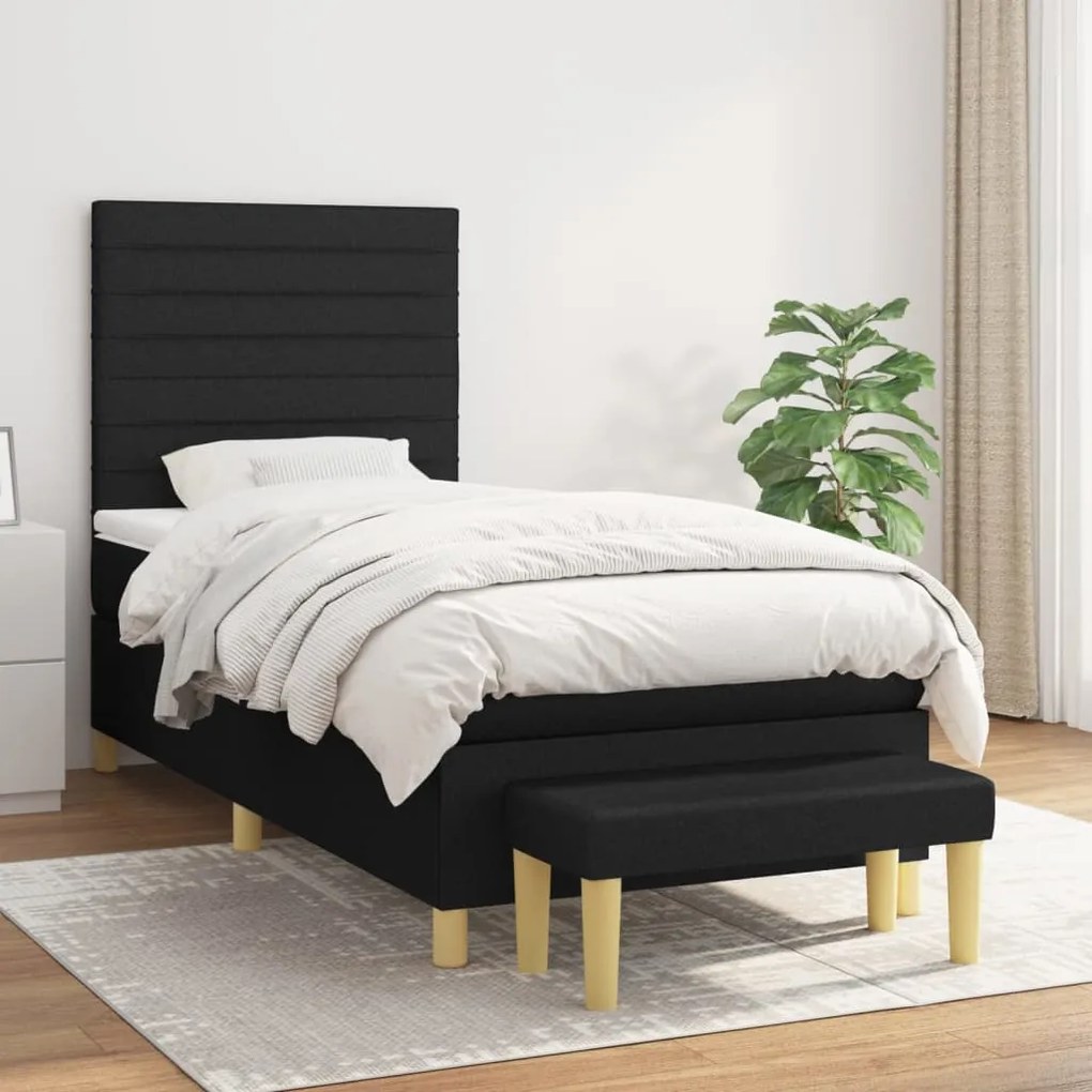 Κρεβάτι Boxspring με Στρώμα Μαύρο 90x190 εκ.Υφασμάτινο