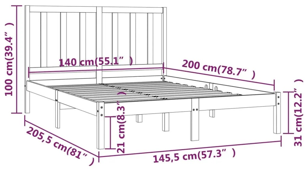 vidaXL Πλαίσιο Κρεβατιού Λευκό 140 x 200 εκ. από Μασίφ Ξύλο Πεύκου