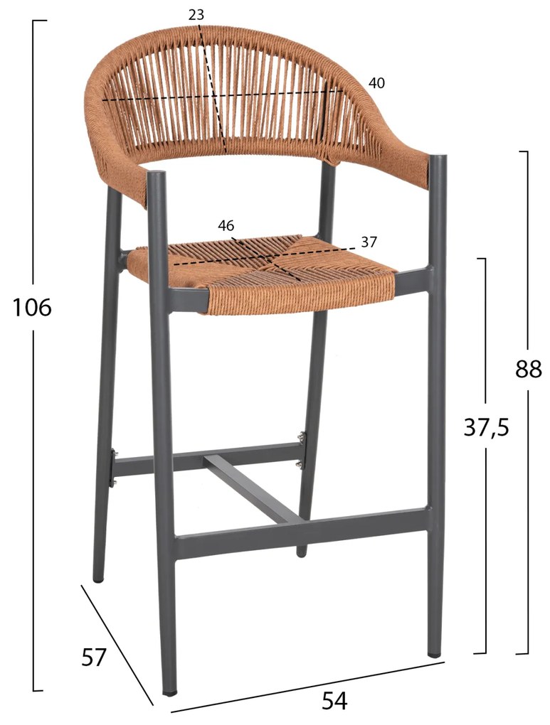 ΣΚΑΜΠΟ BAR ΑΛΟΥΜΙΝΙΟΥ GREGG HM5788.12 ΑΝΘΡΑΚΙ-ΜΠΕΖ ΤΗΣ ΑΜΜΟΥ ΣΥΝΘ.RATTAN 55x57x106Υεκ - 0610509 - HM5788.12