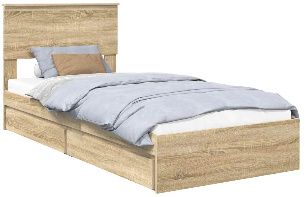vidaXL Κρεβάτι Αποθήκης Δρύς Sonoma 90 x 200 cm Επεξεργασμένο ξύλο