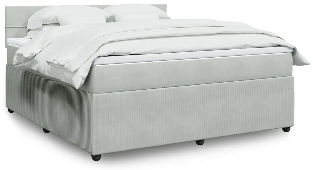 vidaXL Κρεβάτι Boxspring με Στρώμα Ανοιχτό Γκρι 180x200 εκ. Βελούδινο