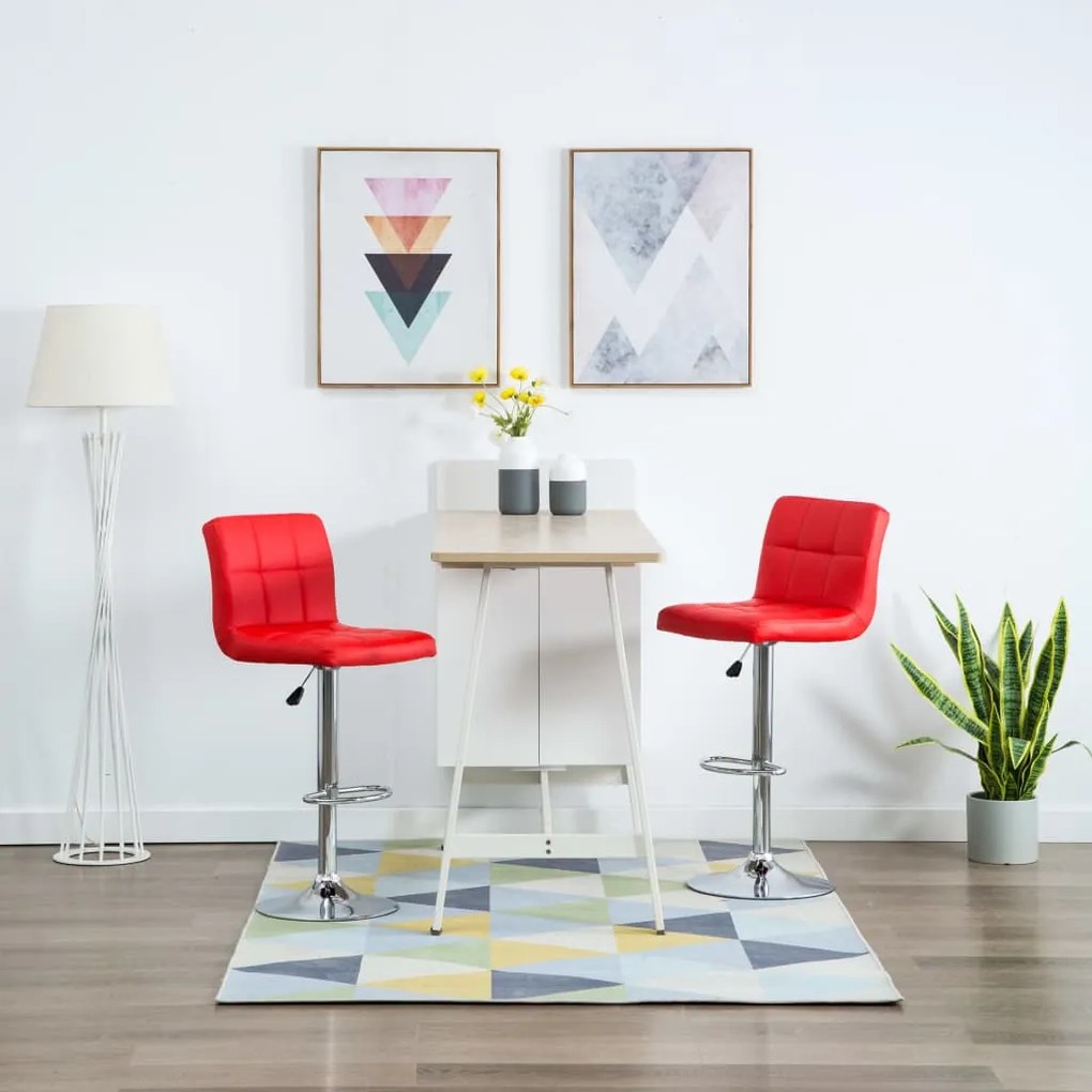 Σκαμπό Μπαρ 2 τεμ. Κόκκινα από Συνθετικό Δέρμα