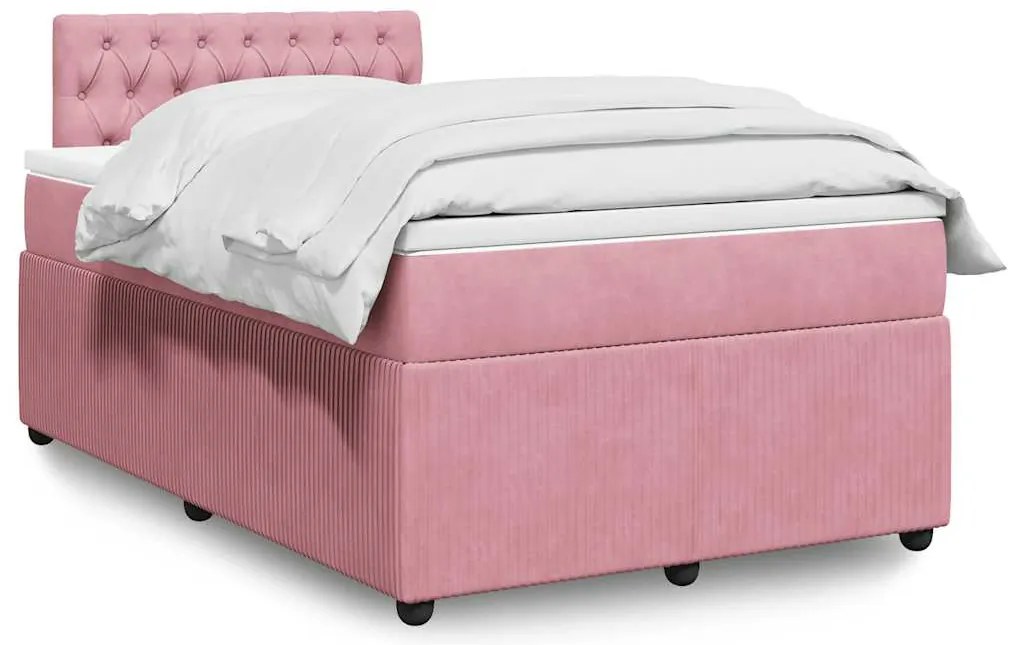 vidaXL Κρεβάτι Boxspring με Στρώμα Ροζ 120x190 εκ. Βελούδινο
