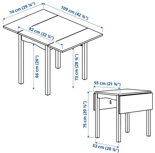 HAUGA τραπέζι με πτυσσόμενο φύλλο, 55/82/109x74 cm 805.860.02