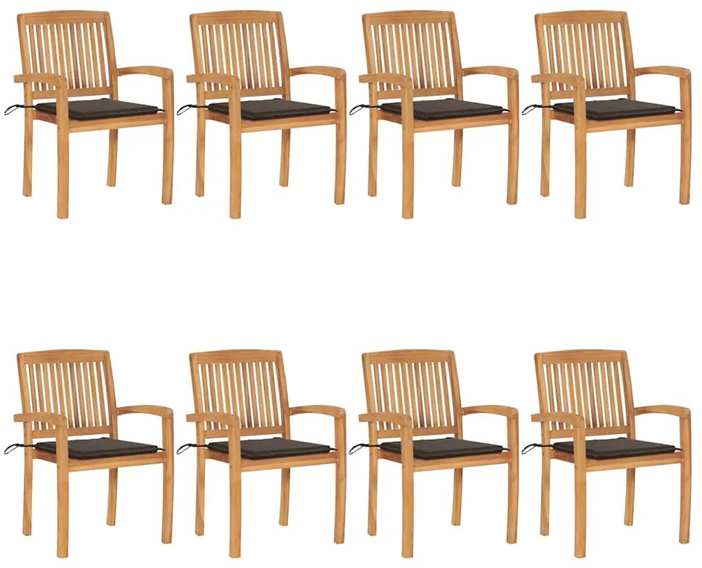 vidaXL Καρέκλες Κήπου Στοιβαζόμενες 8 τεμ. Μασίφ Ξύλο Teak &amp; Μαξιλάρια