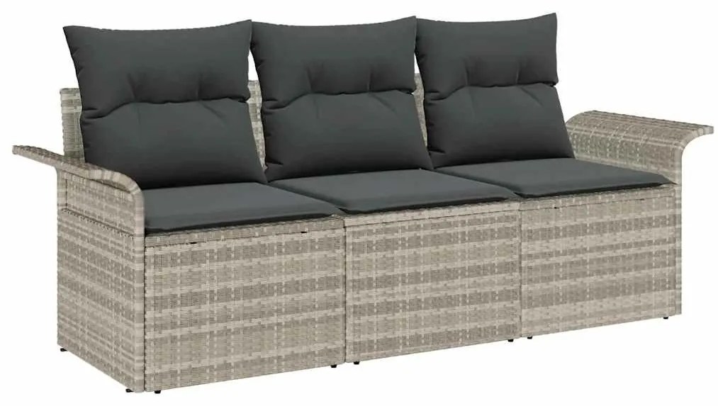 vidaXL Σετ Καναπέ Κήπου με μαξιλάρι 3 pcs Ανοιχτό γκρι Πολυ ράταν