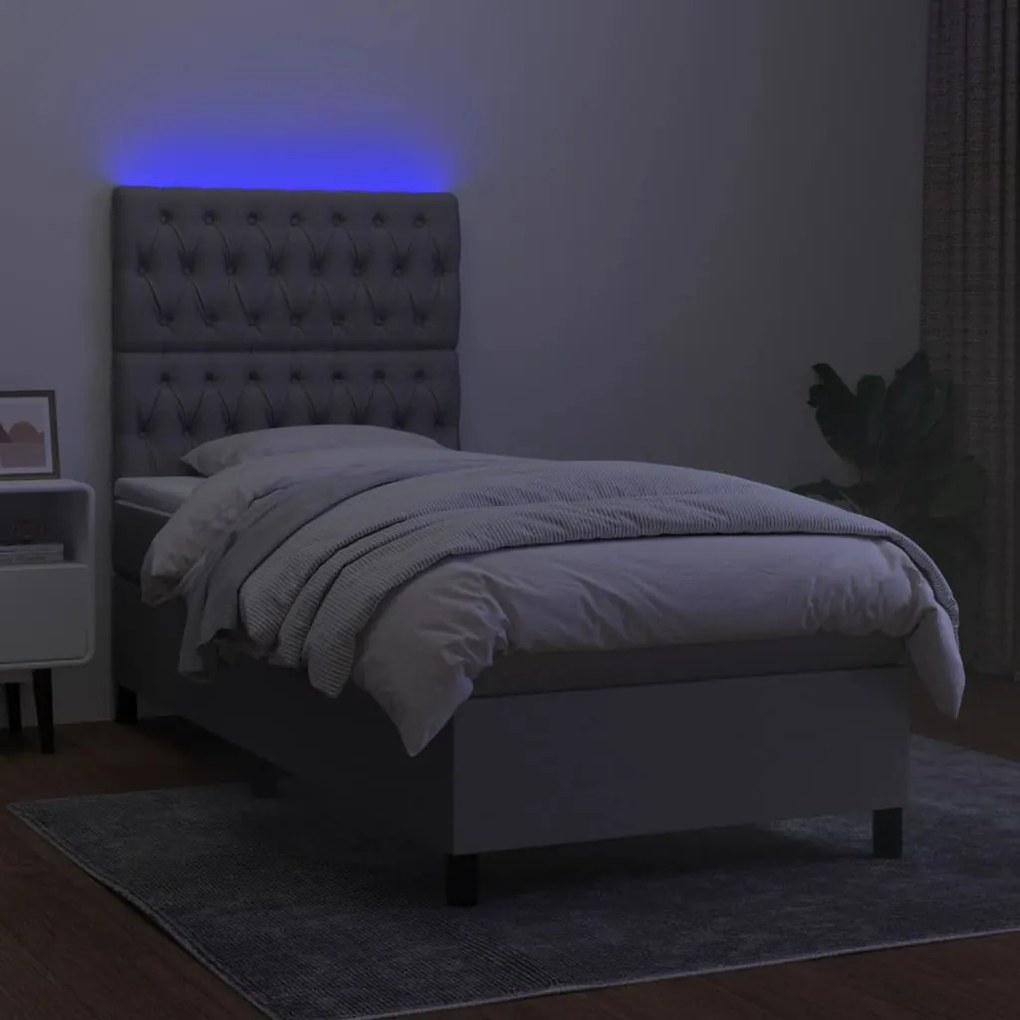vidaXL Κρεβάτι Boxspring με Στρώμα &amp; LED Αν.Γκρι 90x190 εκ. Υφασμάτινο