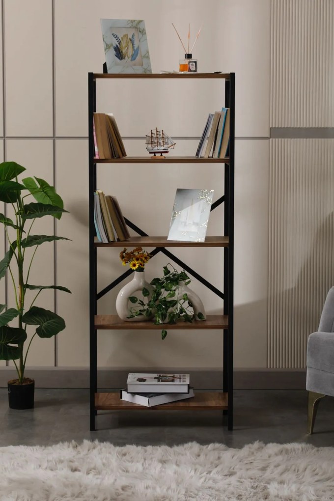 Fidelio ΒΙΒΛΙΟΘΗΚΗ (PUNTO) ΜΕΤΑΛΛΙΚΗ ΜΕ ΡΑΦΙΑ ΜΕΛΑΜΙΝΗΣ  ΧΡΩΜΑ ΜΑΥΡΟ-ΚΑΡΥΔΙ .Μ.60*Π.30*Υ.150EK. FIDELIO-FD-PNT-BK